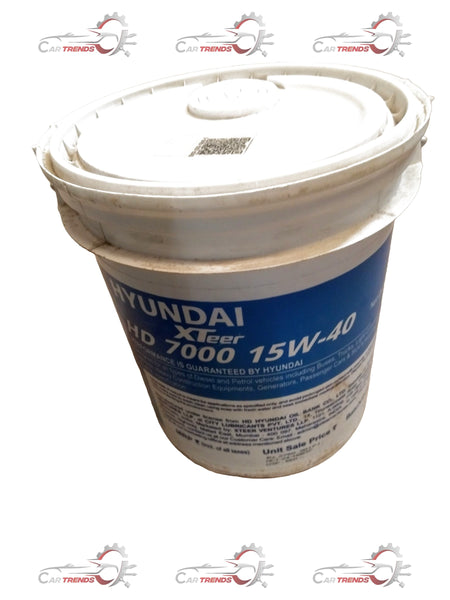 Hyundai engine oil container for Santro, i10, Accent, Verna, 5 liters, XTEER 15W40, with Hyundai branding on the label.