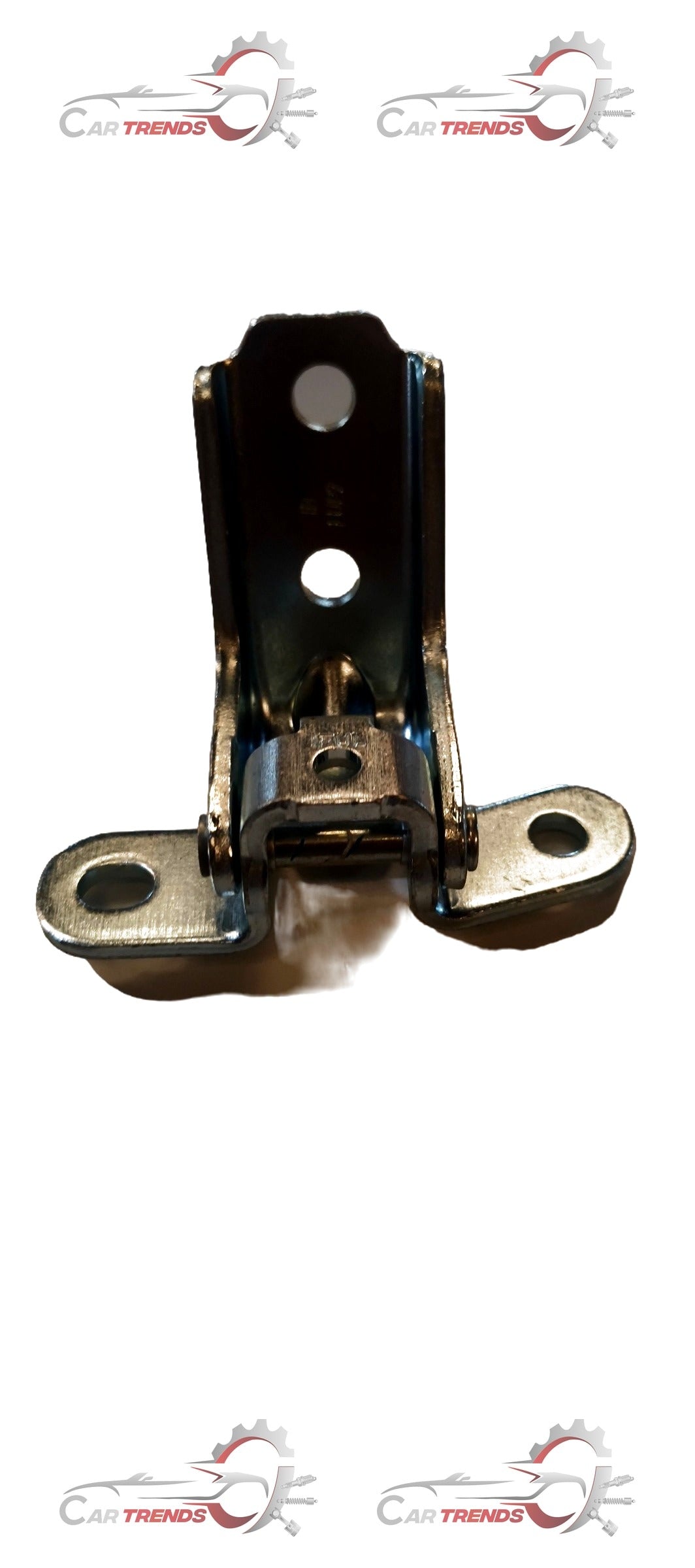 Hyundai I20 front left door hinge, automotive replacement part, showing the metal hinge with mounting points and hardware.