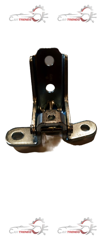 Hyundai I20 front left door hinge, automotive replacement part, showing the metal hinge with mounting points and hardware.