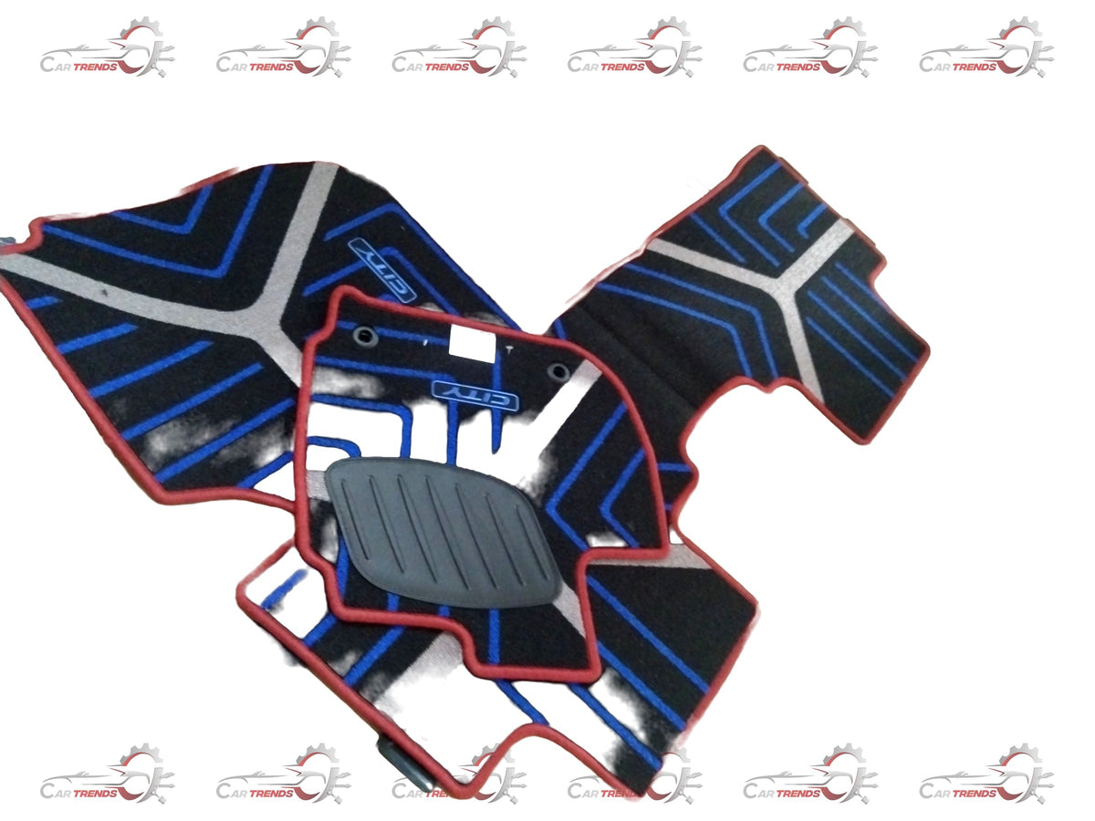 Red Honda floor mat with City, Amaze, Elevate, and WR-V branding, designed for vehicle interior protection and style.