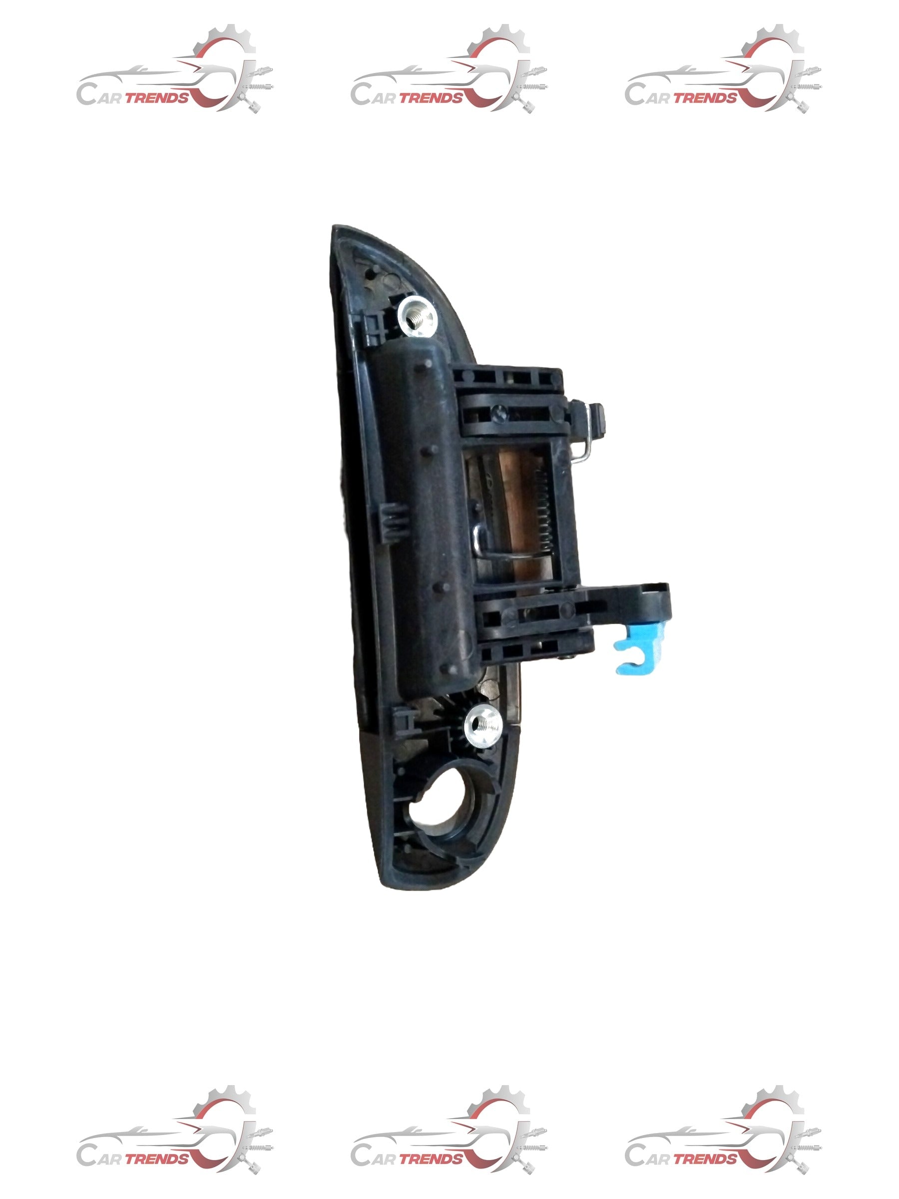 Hyundai I10 front right door handle in black, close-up view showing the sleek design and attachment points.