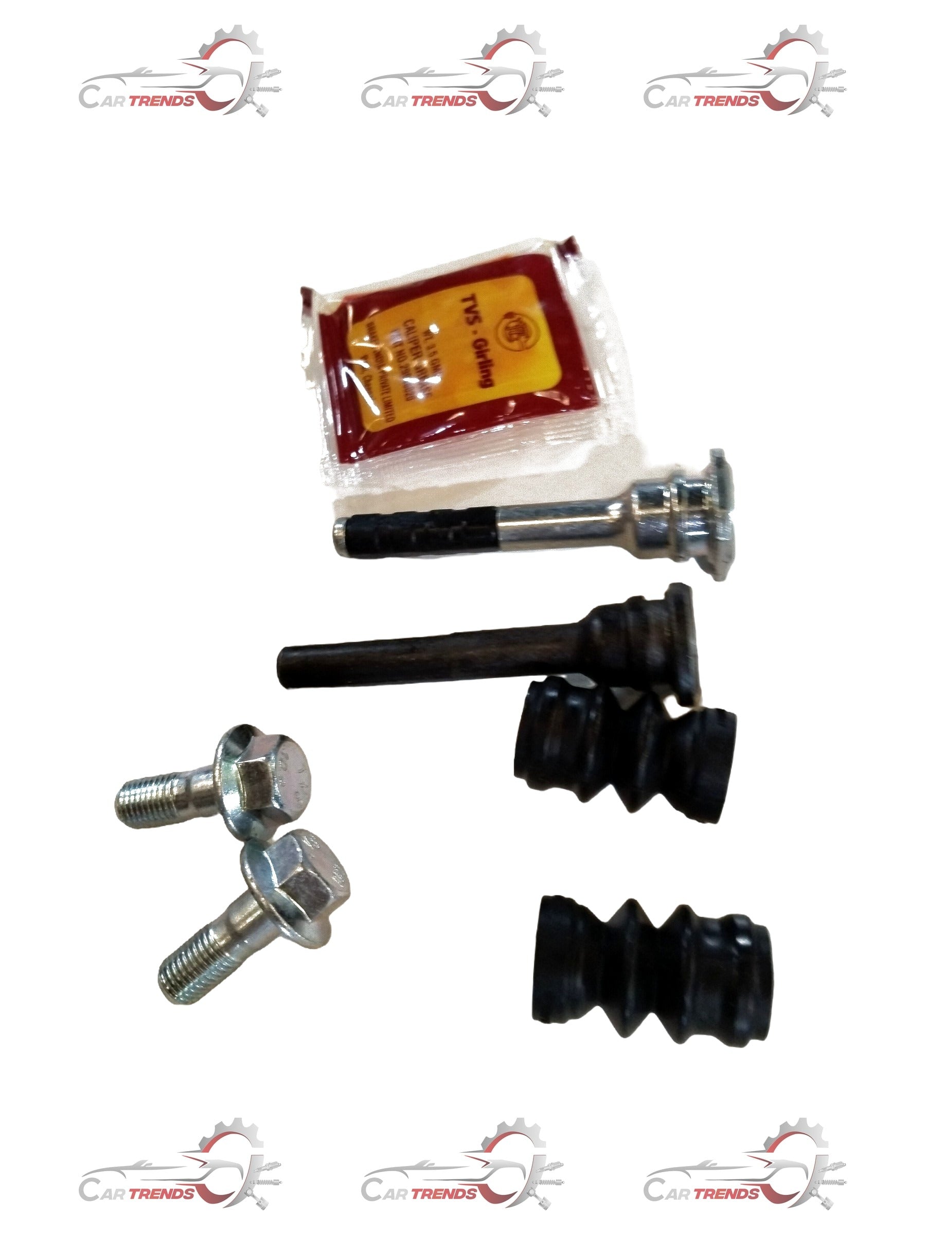 CarTrends sliding pin set 55850M75J41 spare parts, showing two close-up images of the metal sliding pins and their detailed features.