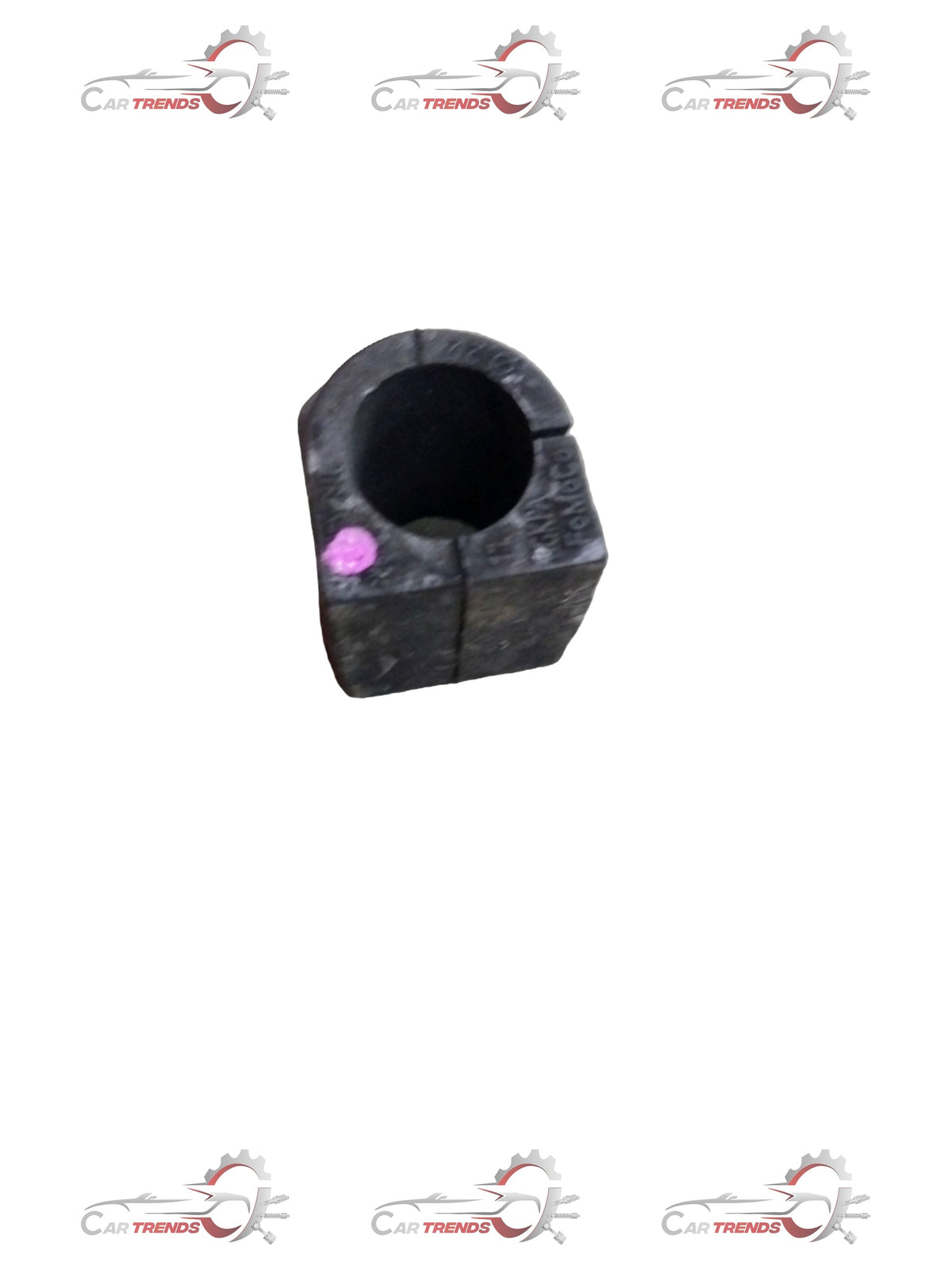 Ford stabilizer insulator showing its black rubber component with metal mounting points for vehicle suspension.