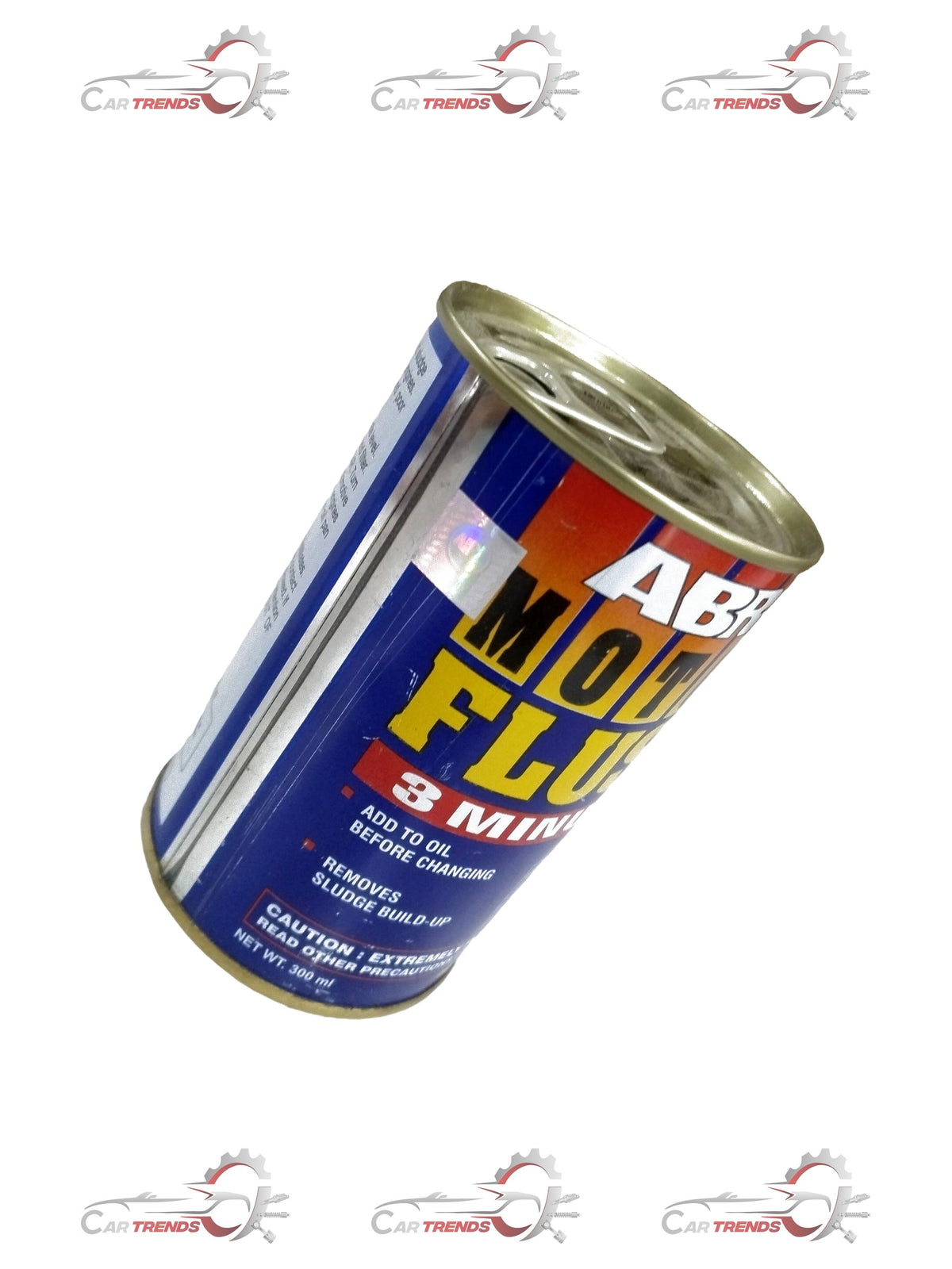 CarTrends motor flush bottle labeled Swift/Baleno, 300ml, with product details visible on the packaging.