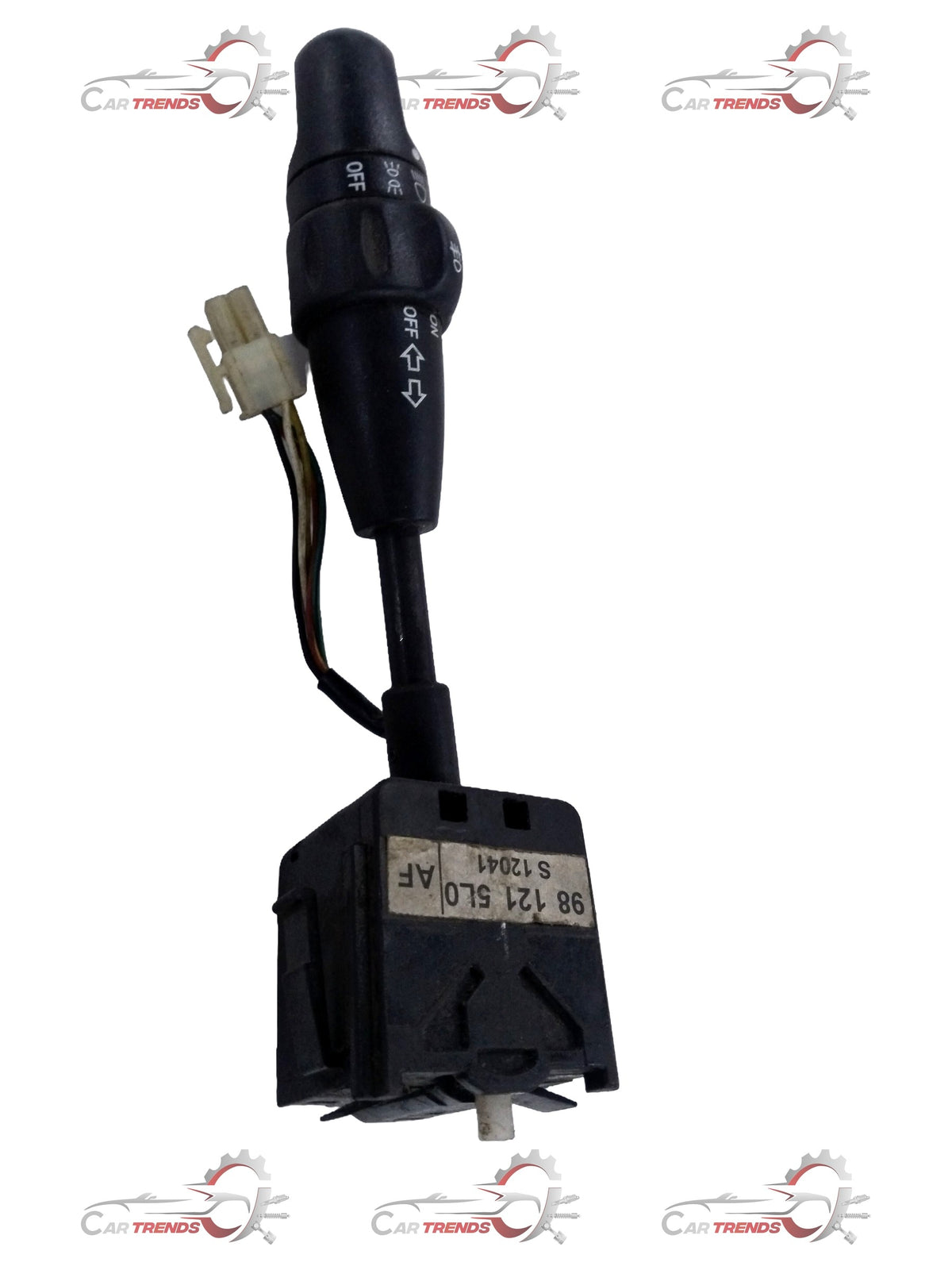 General Motors Chevrolet Aveo switch assembly signal light with wiring and connectors, shown from two angles.