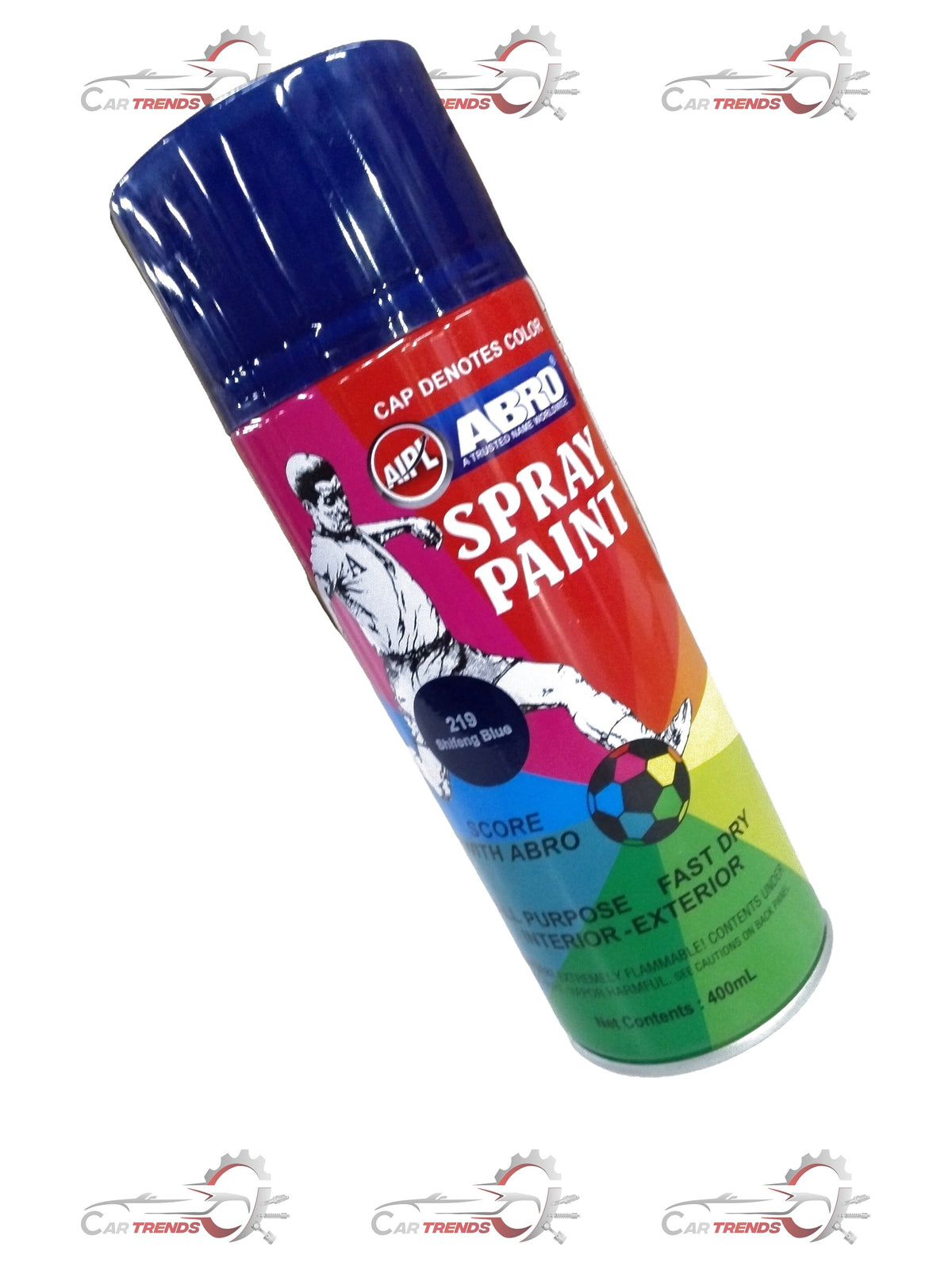 Shifeng Blue spray paint for cars by CarTrends, shown in a box with 12 cans, ideal for automotive painting projects.