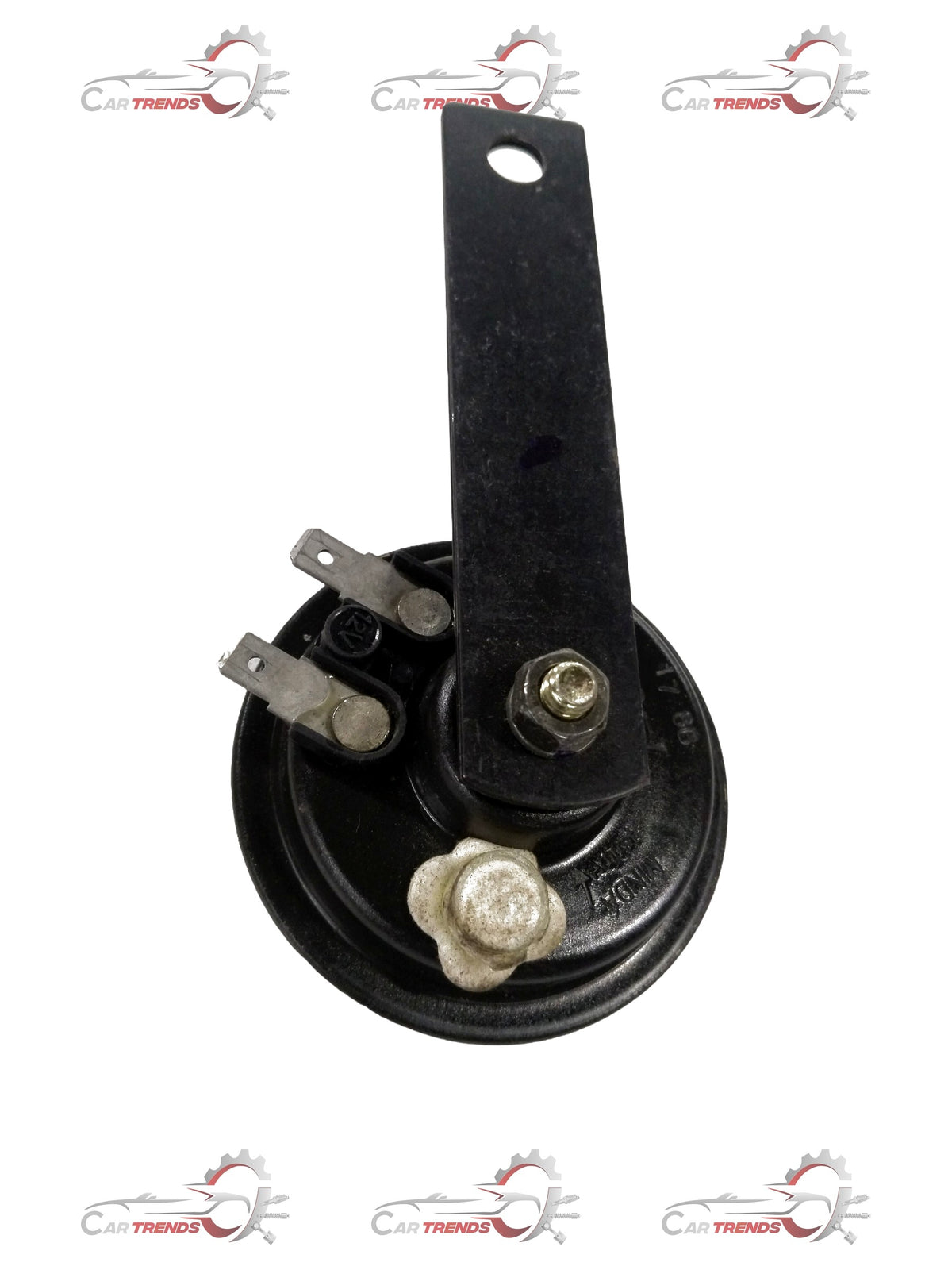 Front view of a Chevrolet low note horn assembly, generic brand, showing the horn's mounting and electrical connection.