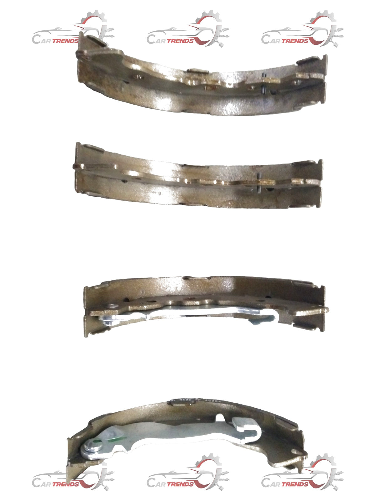 Rear brake shoe for Hyundai i10 by CarTrends, showing a close-up of the brake shoe assembly with metal and brake lining components.