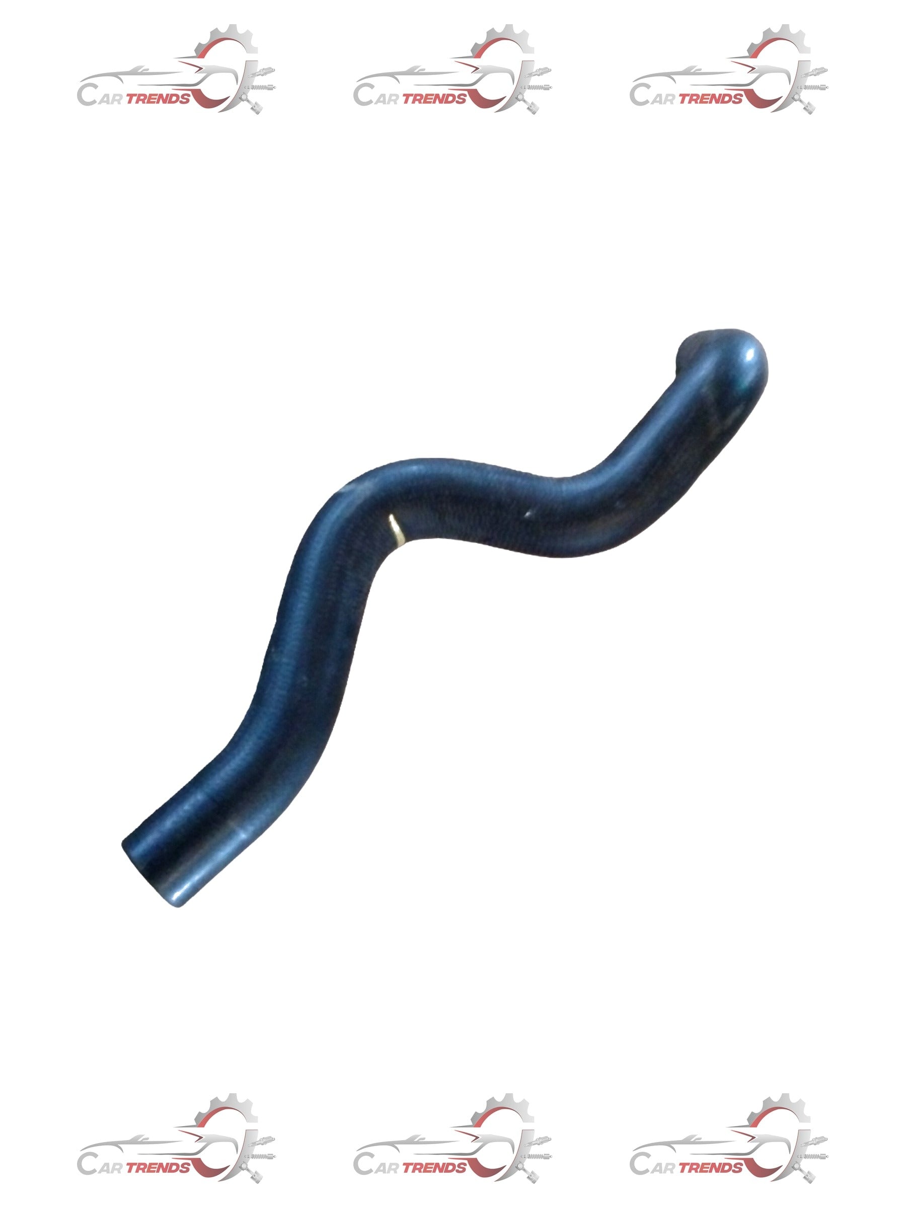 Maruti Suzuki radiator outlet hose for Baleno, shown in a close-up view with flexible rubber material and metal clamp details.