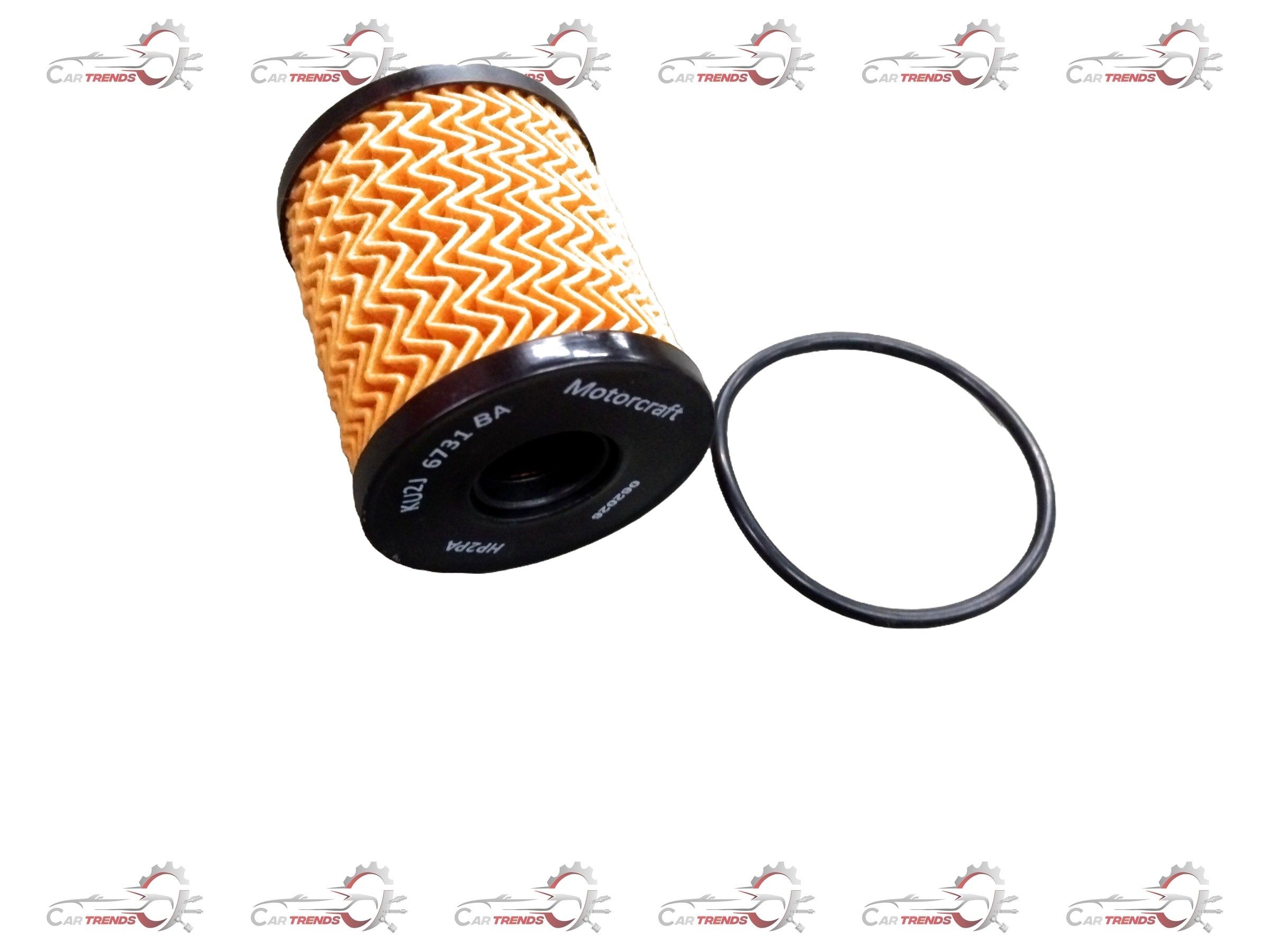 Ford EcoSport oil filter, part number KU2Z6731B, showing the cylindrical metal filter with sealing gasket and filter element.