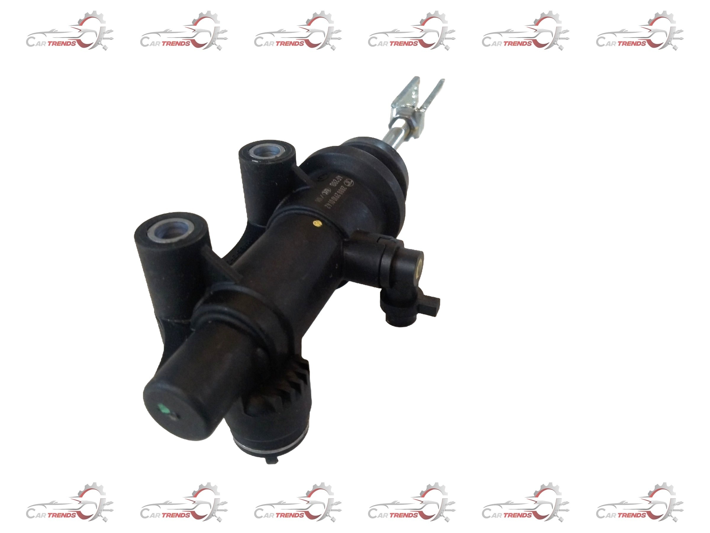 TATA clutch master cylinder spare part, close-up of the black metal component with mounting features.