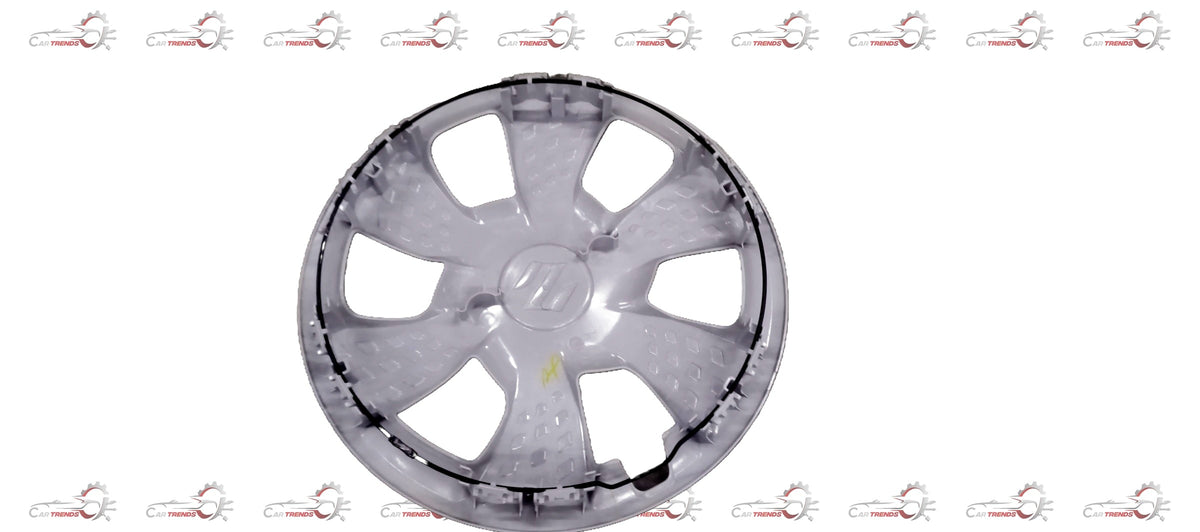 Maruti Suzuki 13-inch wheel cover with stylish design, shown on a vehicle wheel in a close-up view.