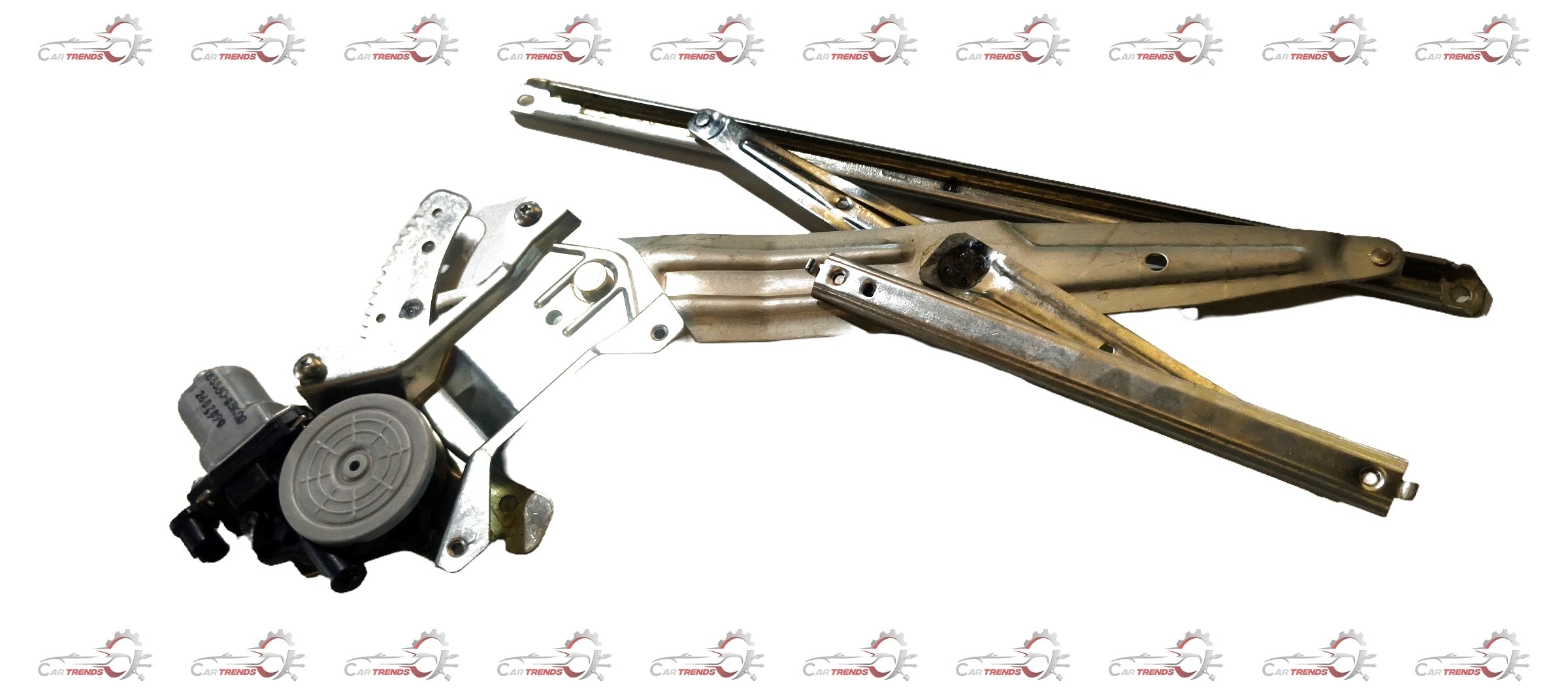 Maruti Suzuki regulator assembly for right front window showing metal components and wiring connection in close-up image.