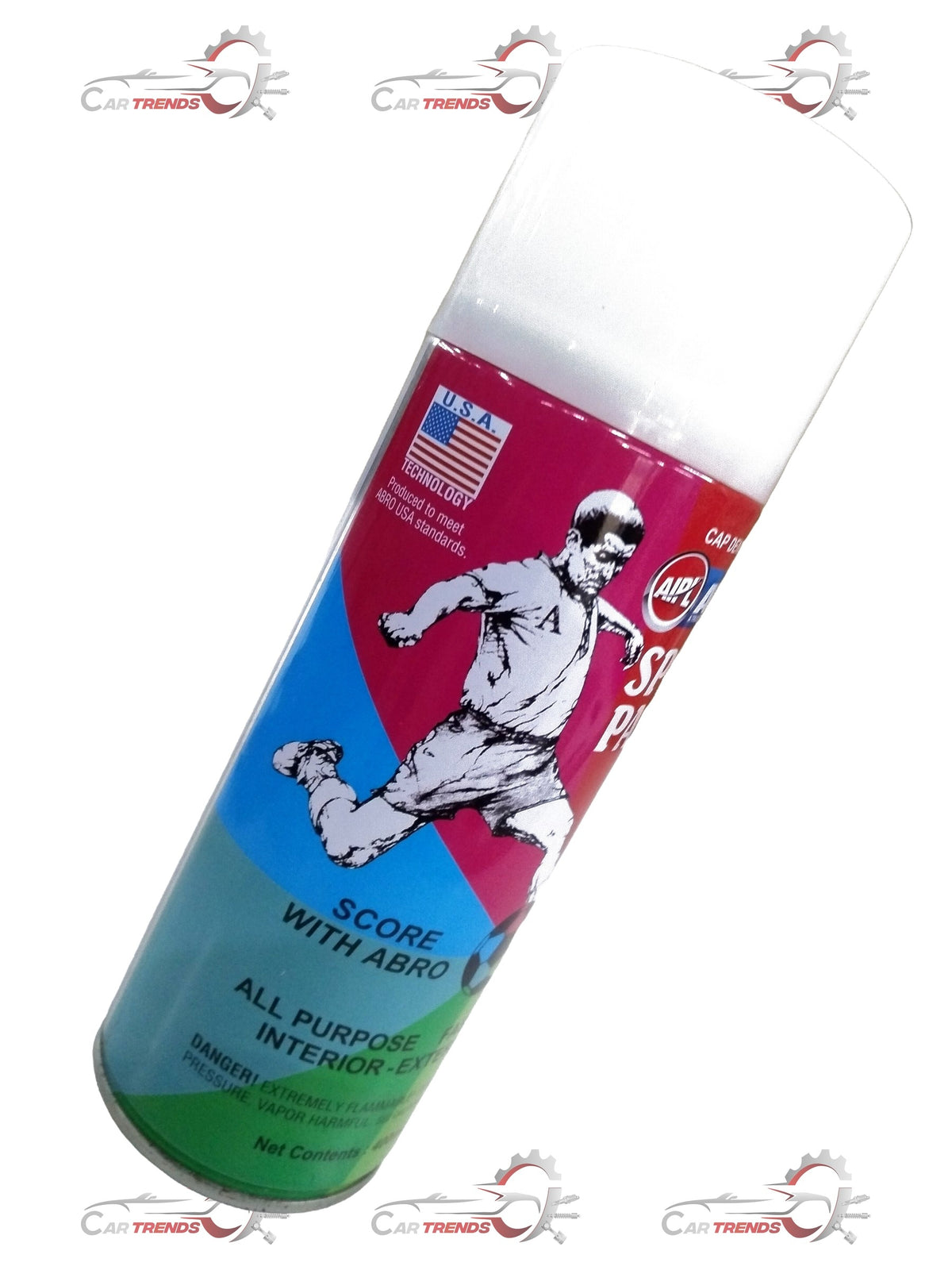 CarTrends spray paint for cars in glossy white finish, shown in a two-photo image highlighting the smooth, shiny surface.