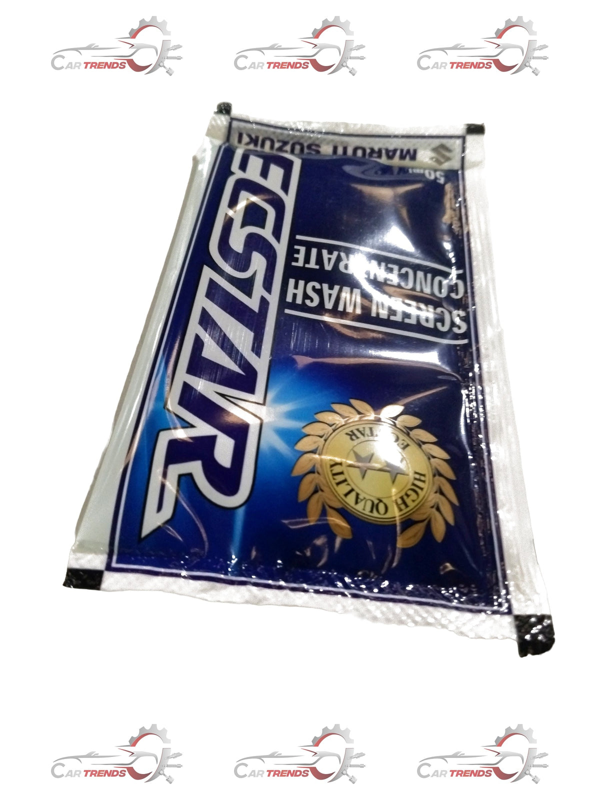 Maruti Suzuki screen wash fluid bottle for Alto, Swift, Baleno, and Brezza vehicles, shown with product label and packaging.
