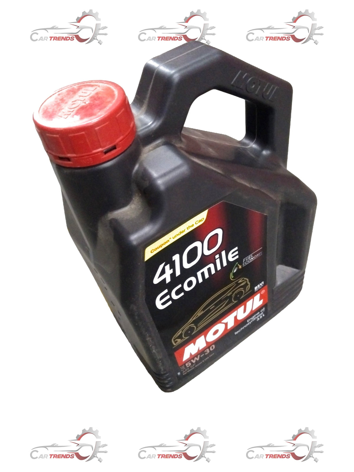 CarTrends ECOMILE 10W40 4100 3.5L engine oil container with label, designed for PUNCH, ALTROZ, SAFARI, and HARRIER vehicles.