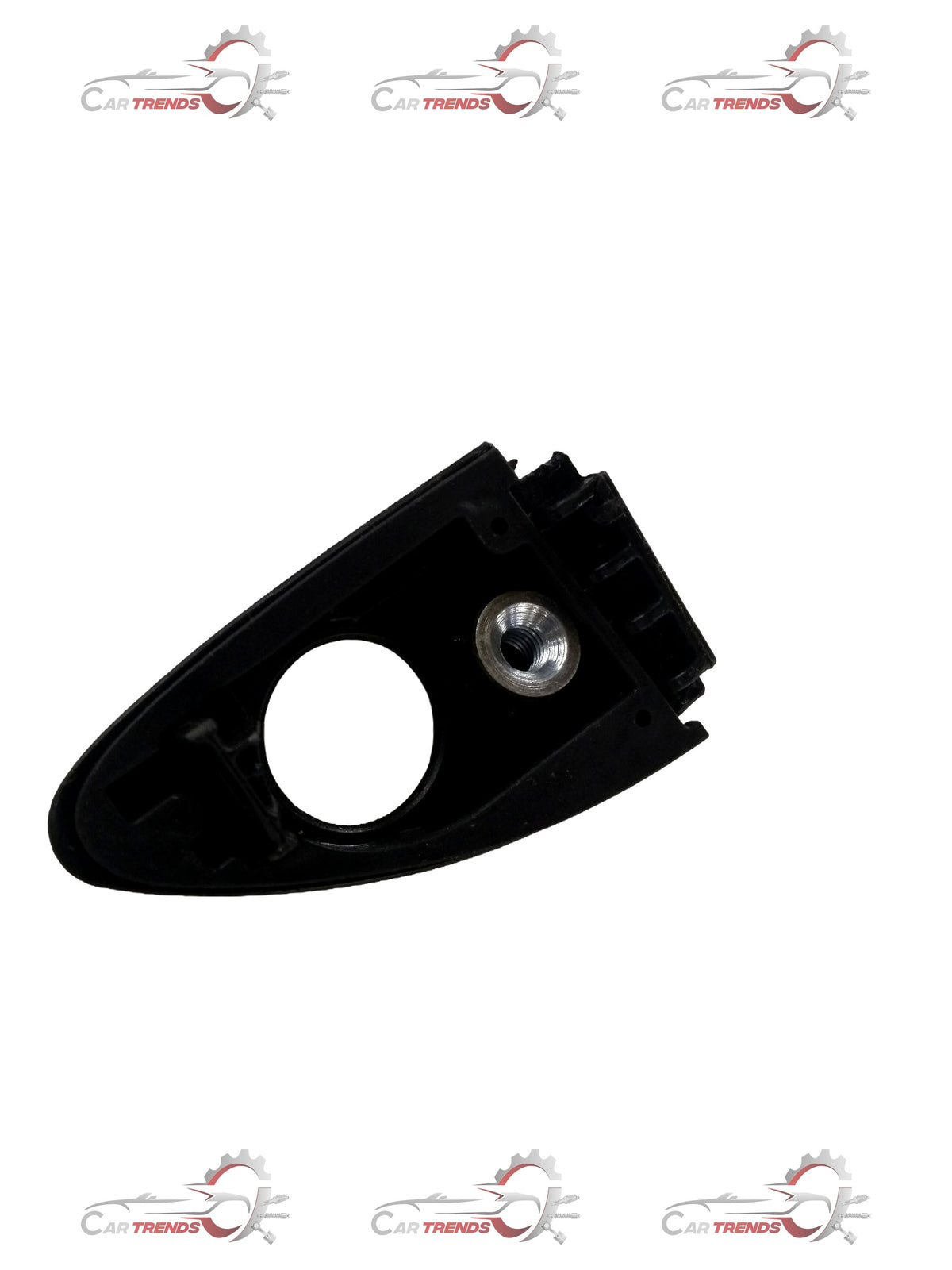 CarTrends I20 mirror cover, spare part, black plastic exterior accessory, shown on a vehicle in a close-up image.