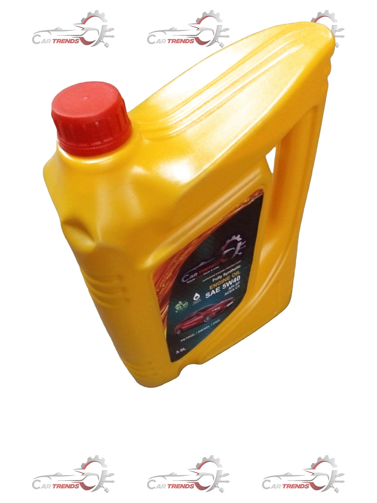 CARTRENDS 5W40 car engine oil in a 3.5L bottle, suitable for all car types and variants, with a close-up of the oil container.