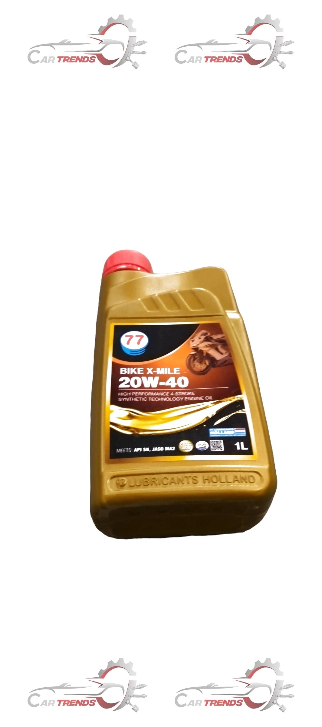 Bike engine oil, Xmile 20w40 SN, 1L bottle from 77 Lubricants, suitable for all bikes and variants.