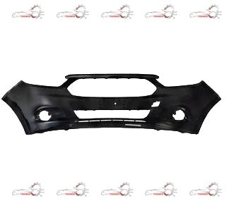 Ford front bumper assembly, part #E4BZ17757BC, showing the bumper's shape and mounting points for vehicle repair or replacement.