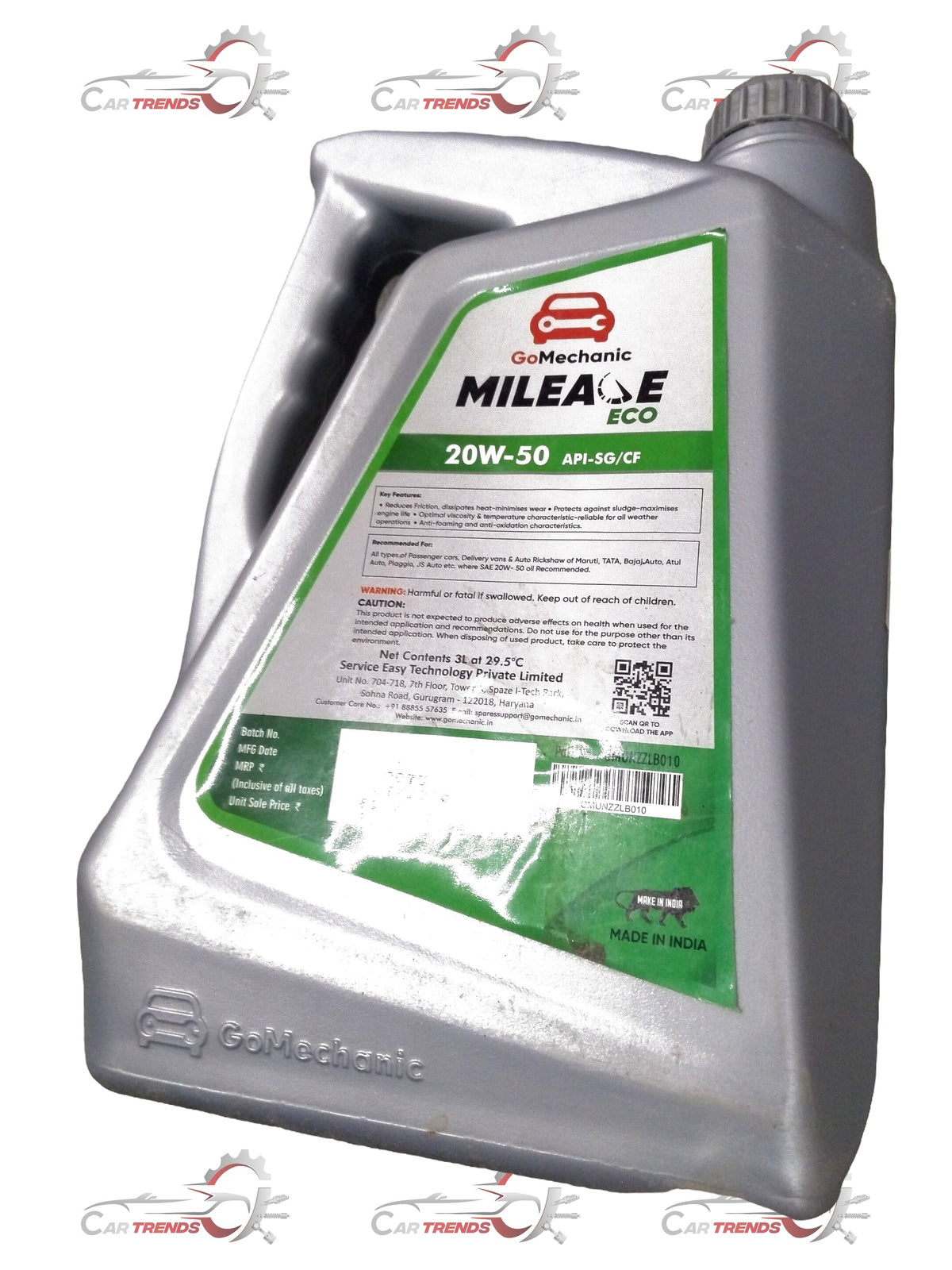 GOMECHANIC 20w50 eco mileage car engine oil 3-liter pack, suitable for all car models and variants, shown in the image.