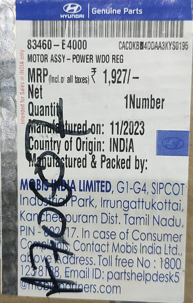 POWER WINDOW MOTOR  GRAND I10;XCENT RIGHT SIDE   83460B4000