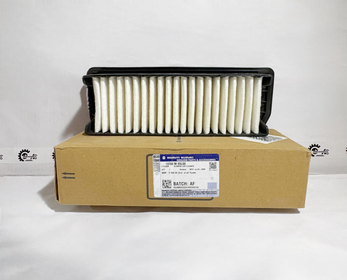 Maruti Suzuki Alto K10 air filter labeled ELEMENTAIR CLEANER 13780M65L00, right view showing clean filtering surface.