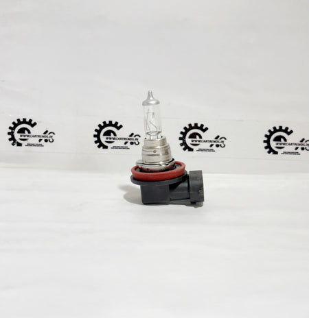 Honda H16 33165TXKK01 headlight bulb showing the front view with clear plastic casing and metal contacts for vehicle lighting.