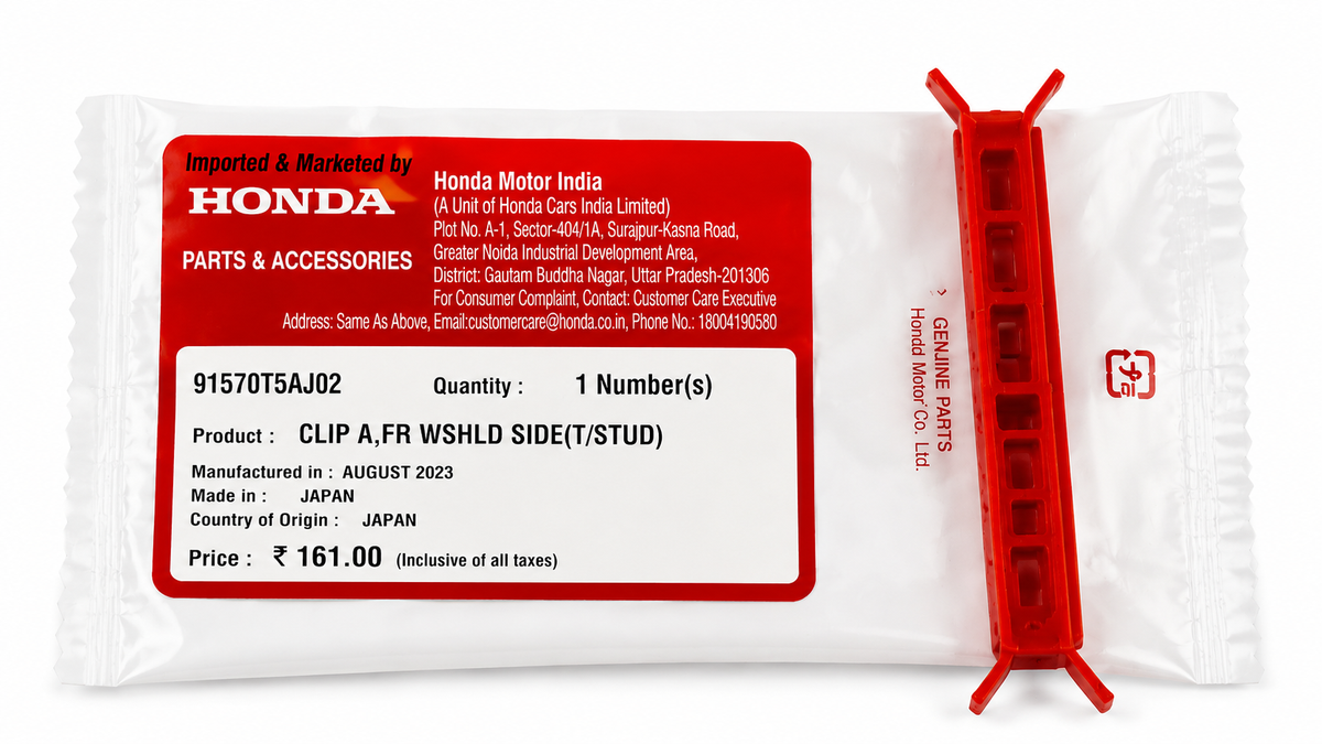 Honda side windshield clip, T-stud type, for Honda vehicle, shown on the right side in the image.