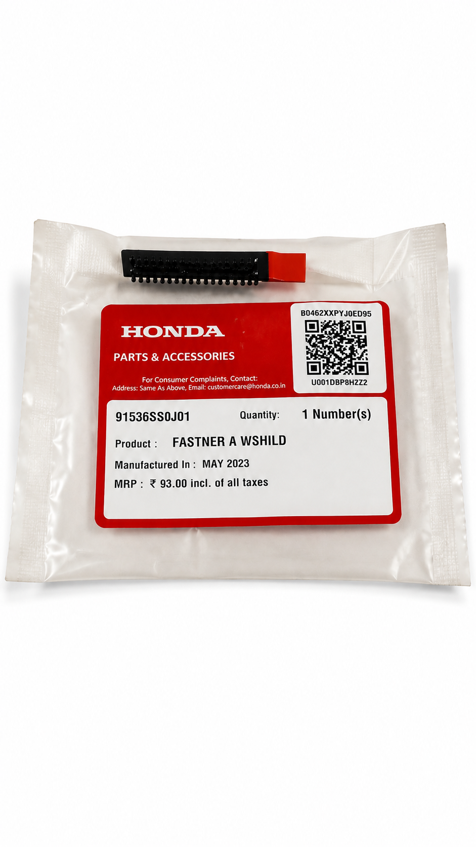 Honda fastener shield part 91536SS0J01 shown on the right side, designed for secure attachment and protection.