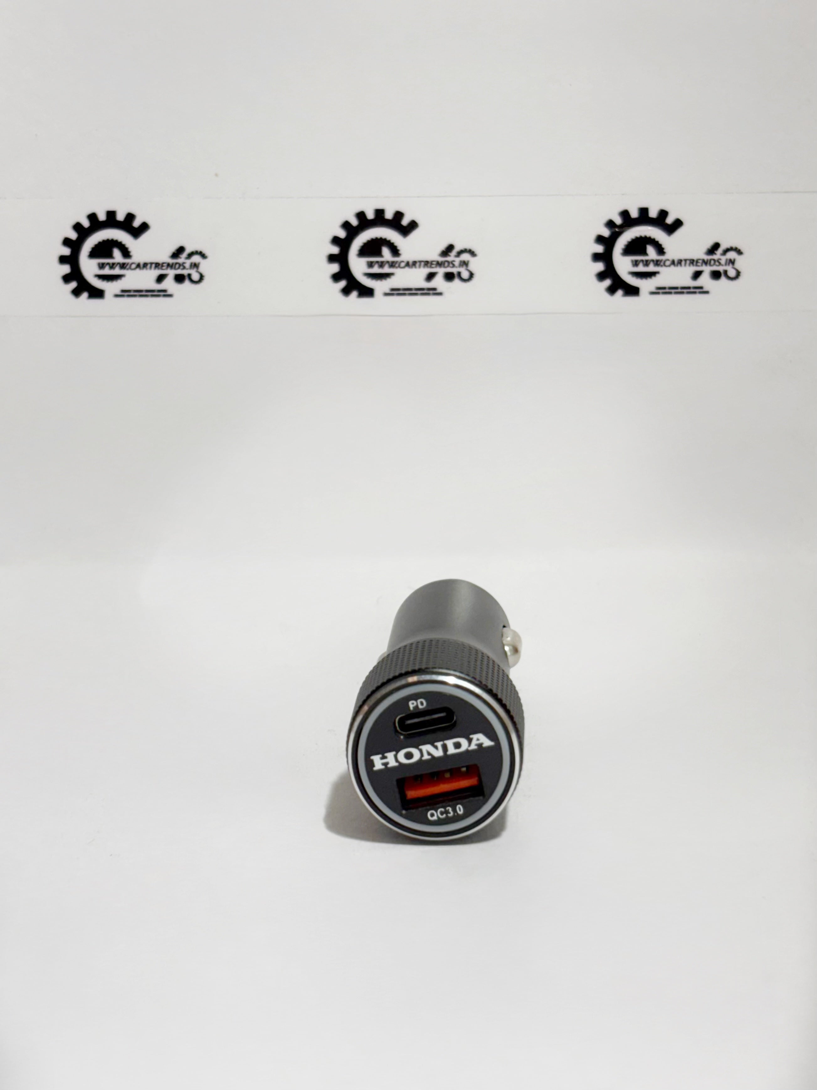 Honda KITDUAL USB Type A charger, front view, compact dual-port car charger for compatible Honda vehicles.