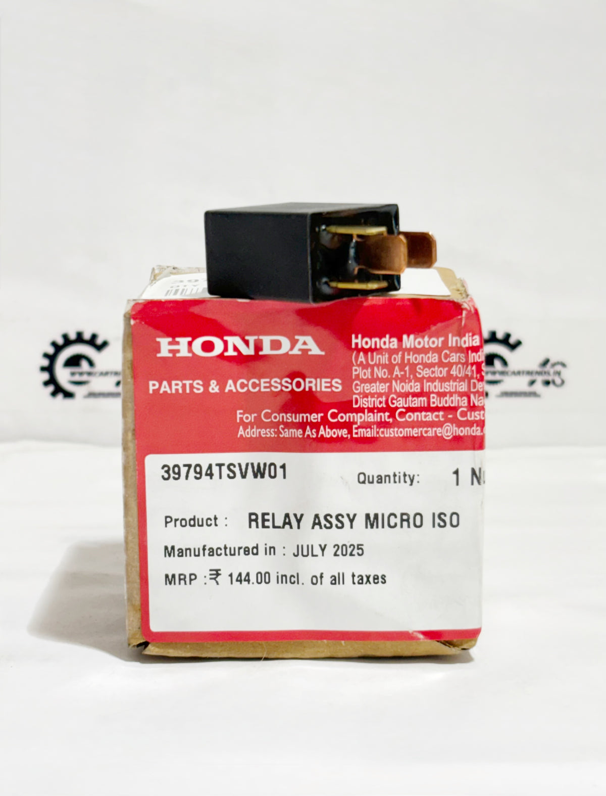 Honda relay assembly ISO 39794TSVW01, right side view showing electrical contacts and compact micro design.