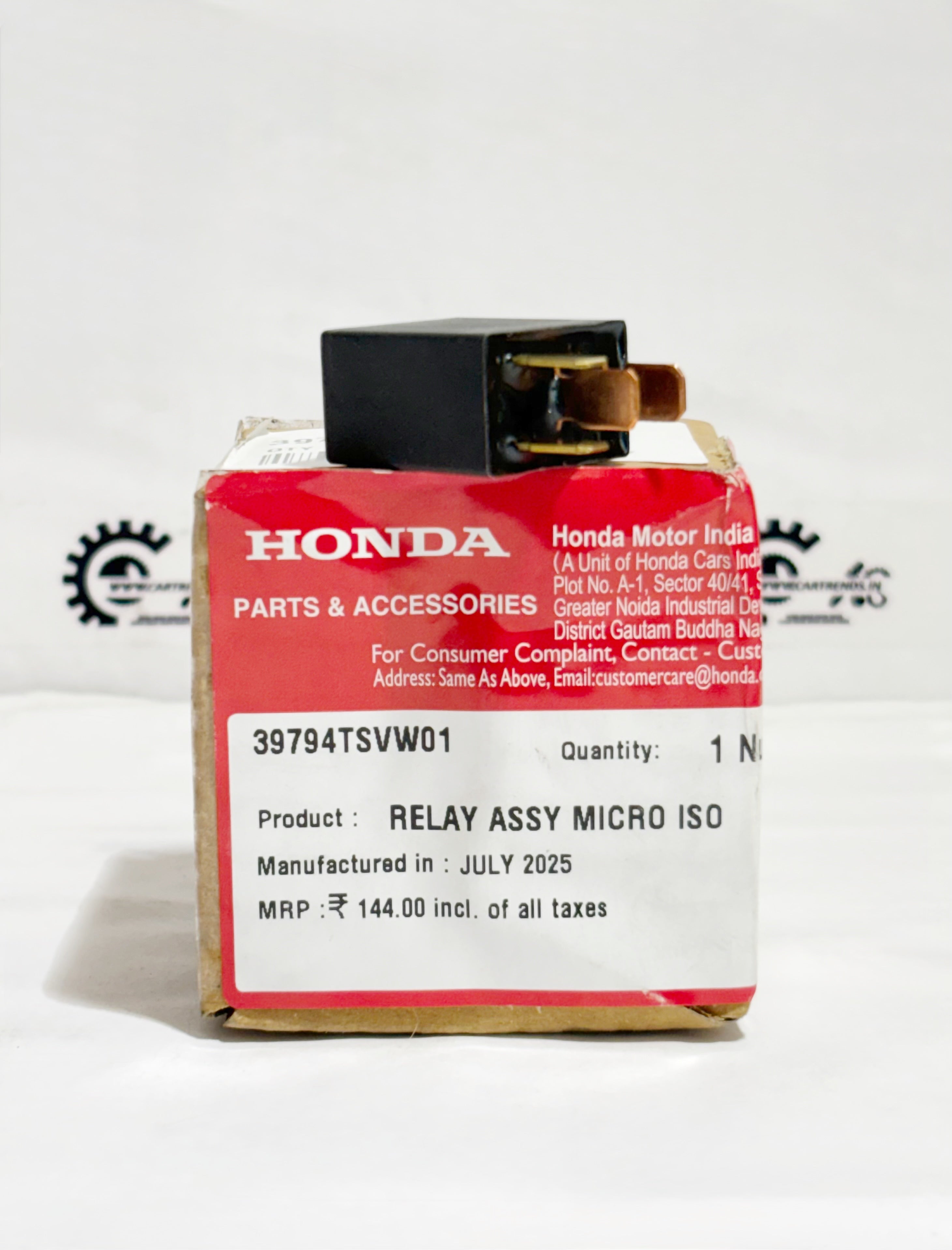 Honda relay assembly ISO 39794TSVW01, right side view showing electrical contacts and compact micro design.