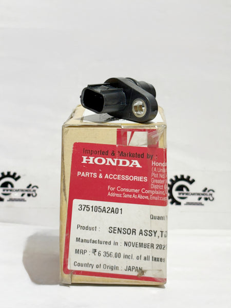Honda TDC sensor assembly model 375105A2A01, right side view showing electrical connector and sensor body.