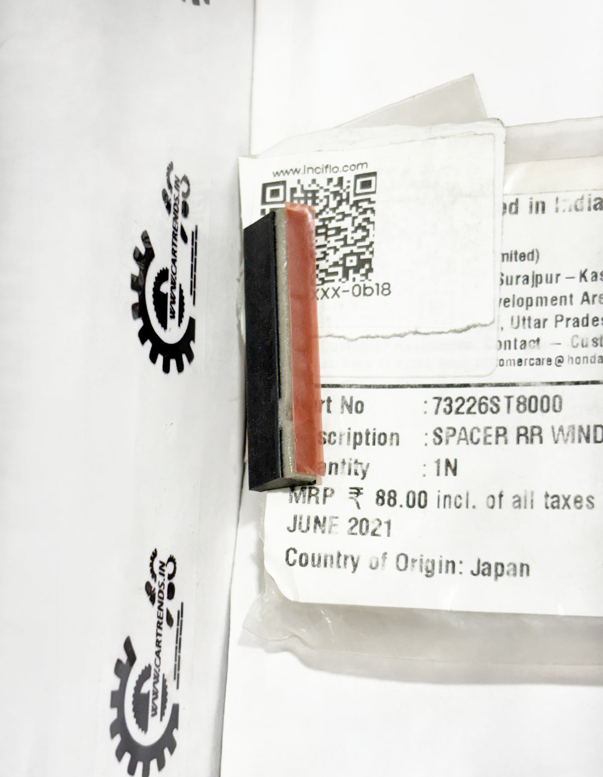 Honda spacer RR windshield part 73226ST8000 showing the left side of the spacer for motorcycle or vehicle.