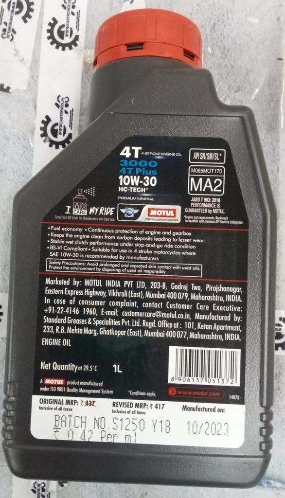 MOTUL 3000 4T PLUS 10W30 1 LTR MRP 437