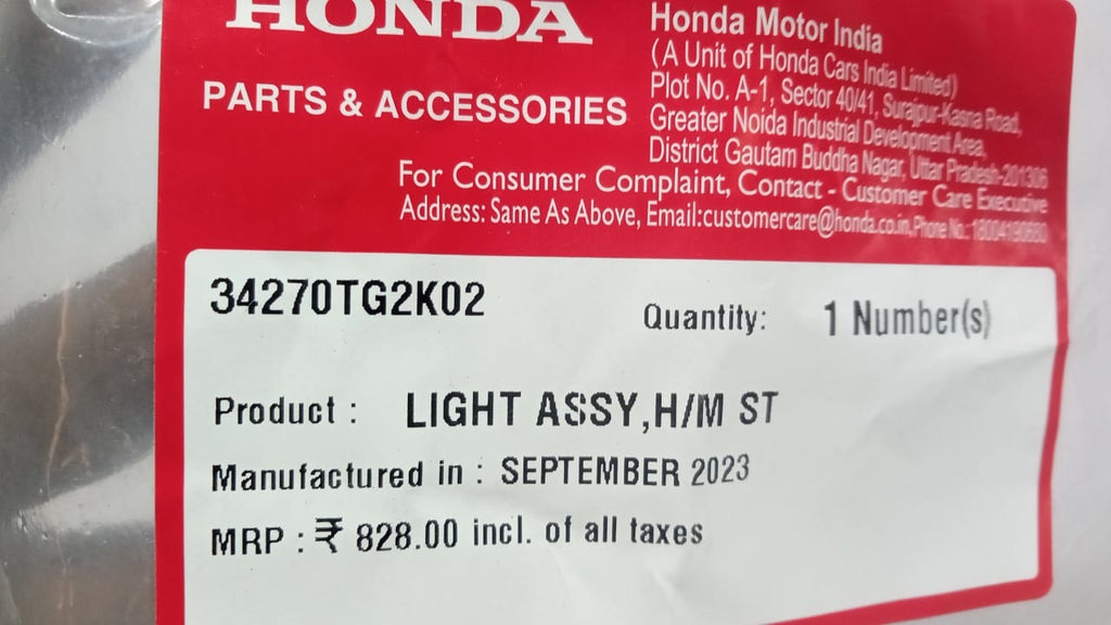 LIGHT ASSY; HIGH MOUNT STOP BRIO 1ST GEN  34270TG2K02