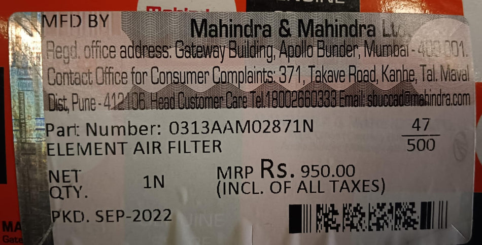 Air Filter XUV500 New Model    0313AAM02871N