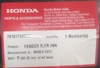 FENDER LINING HONDA TYPE 5 FRONT RH