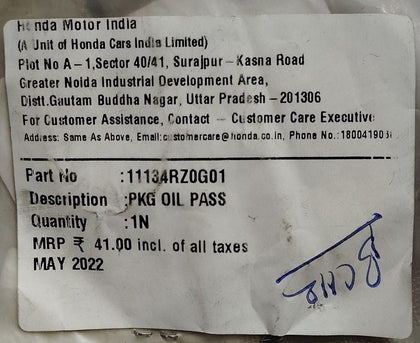 PACKING OIL PASS AMAZE 1ST GEN  11134RZ0G01
