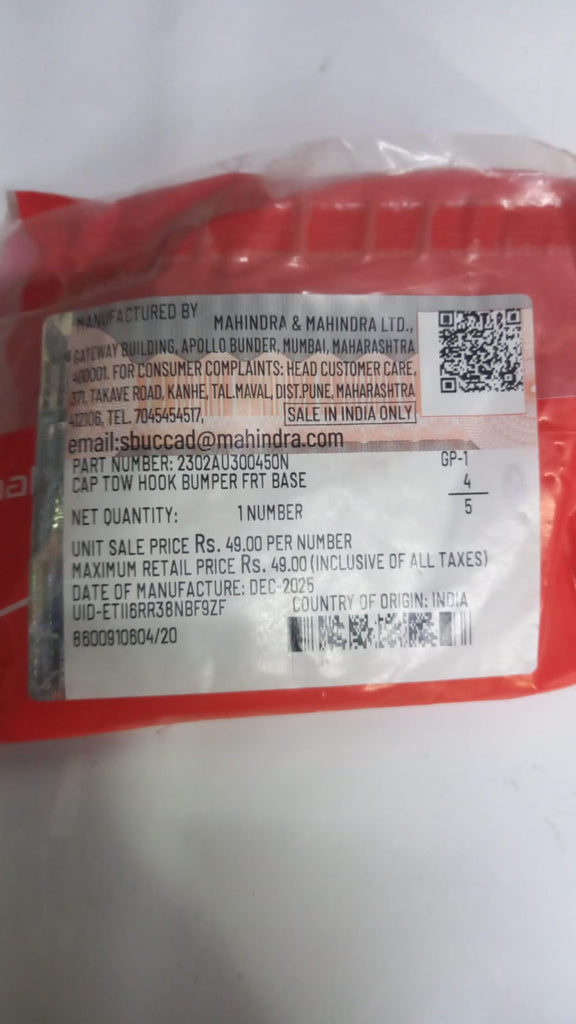 CAP TOW HOOK BUMPER FRT BASE 2302AU300450N