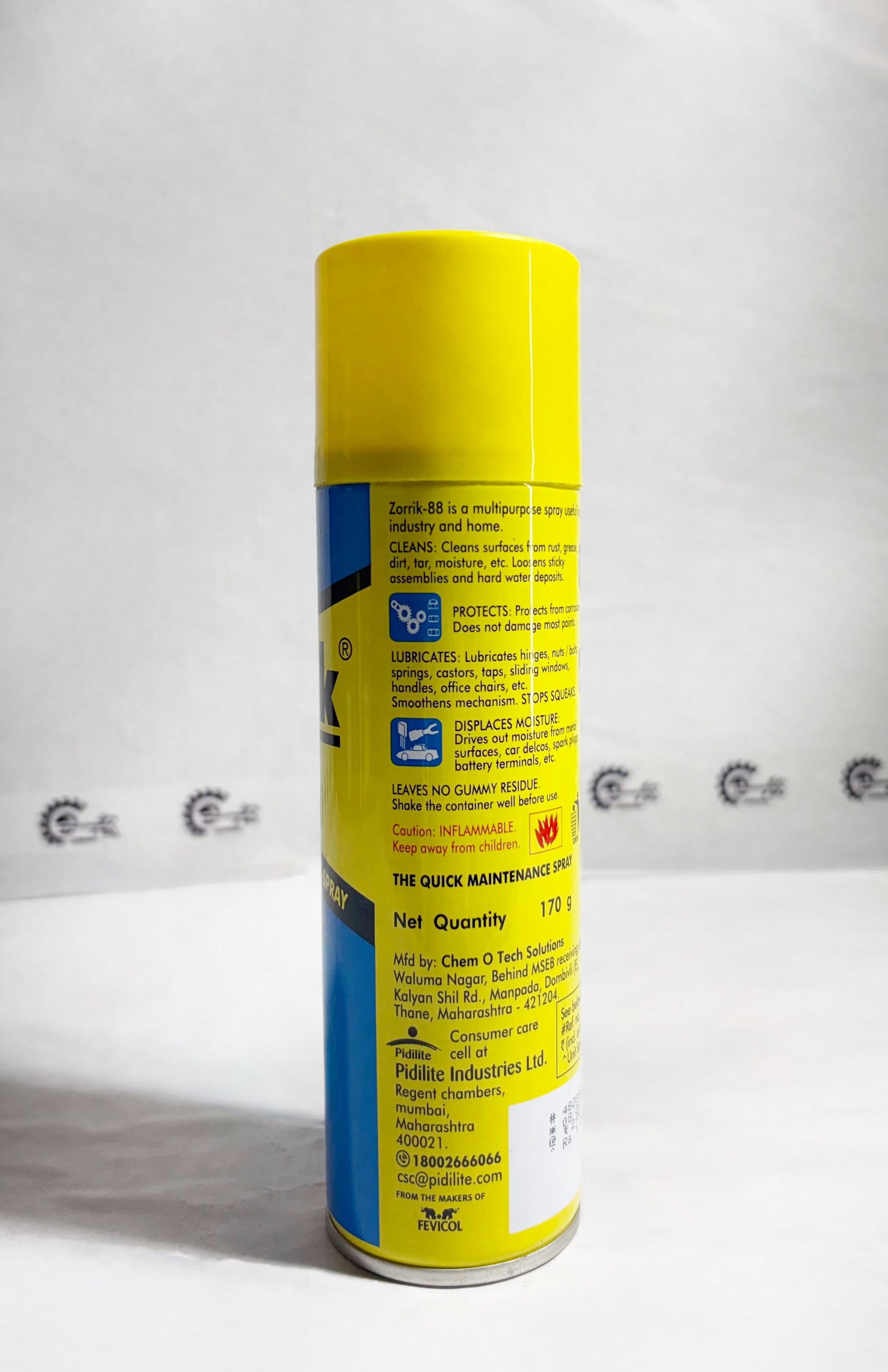 ZORRIK 88 170 GM PIDILITE adhesive tube shown from the left, featuring the white plastic packaging and product label.