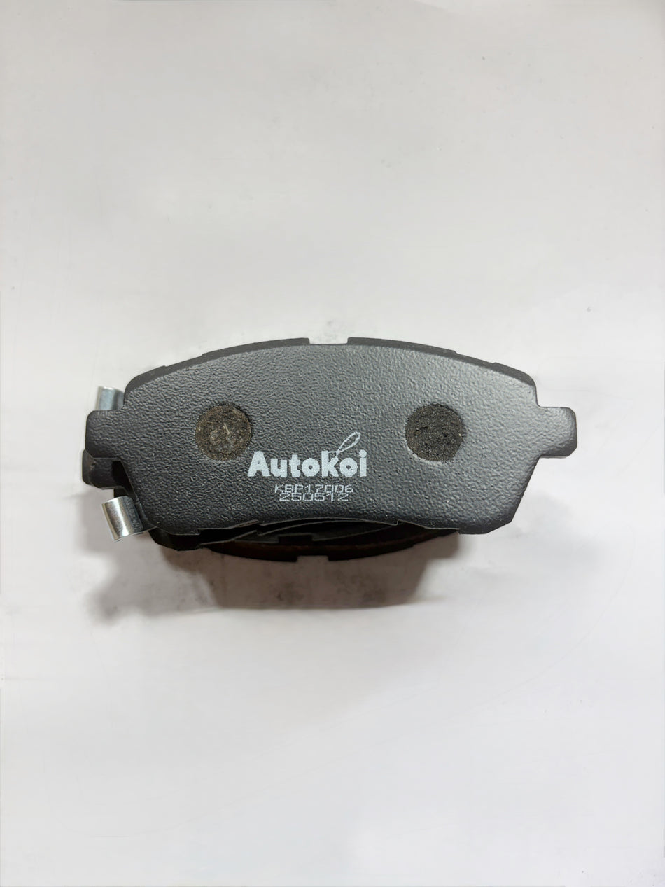 AUTOKOI brake pads and shoe KBPF17006 for vehicle braking system, shown in black with metal backing and friction material
