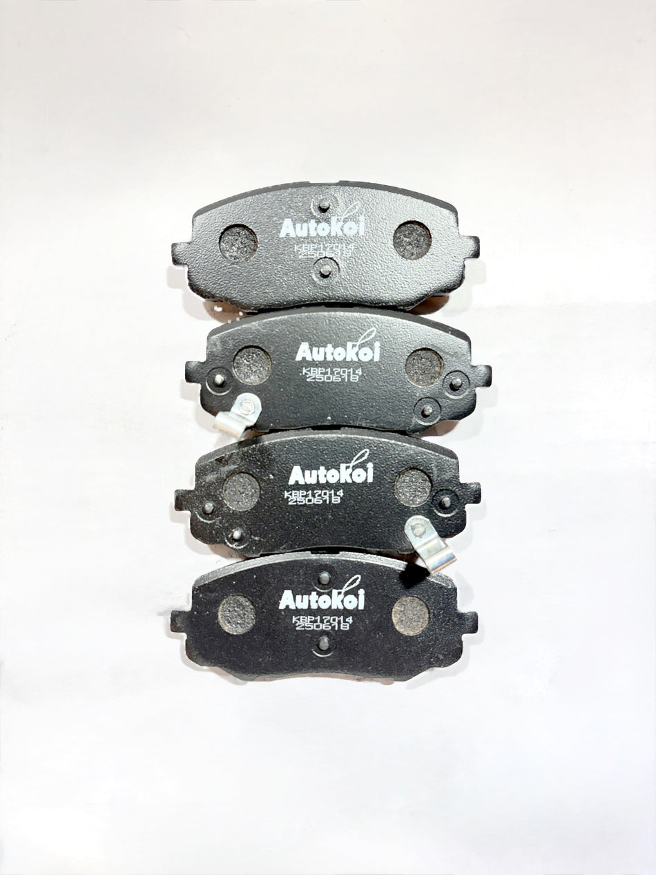 AUTOKOI brake pads and shoe KBPF17014, automotive brake components with detailed surface texture and packaging.