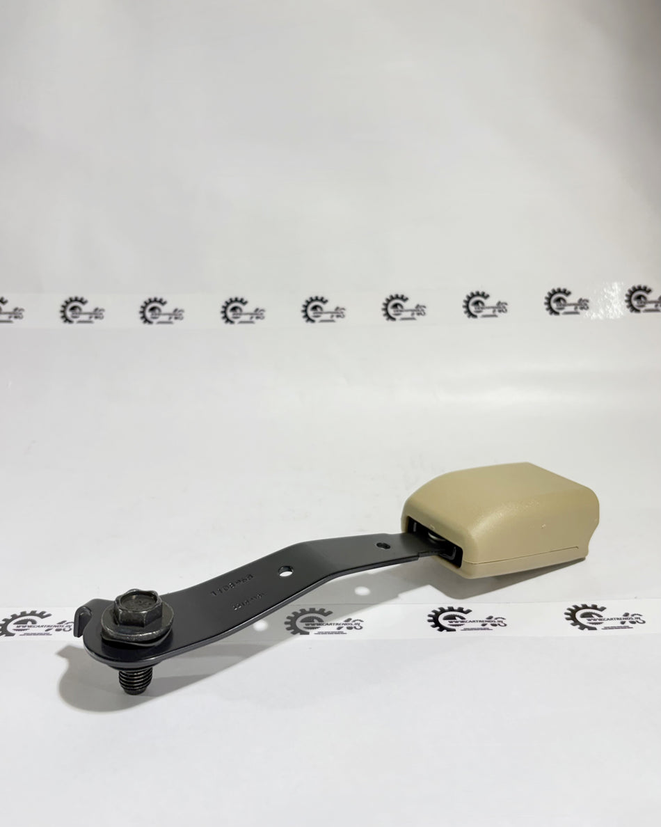 CarTrends seat belt assembly for front left seat, automotive safety belt with adjustable strap, in black fabric.