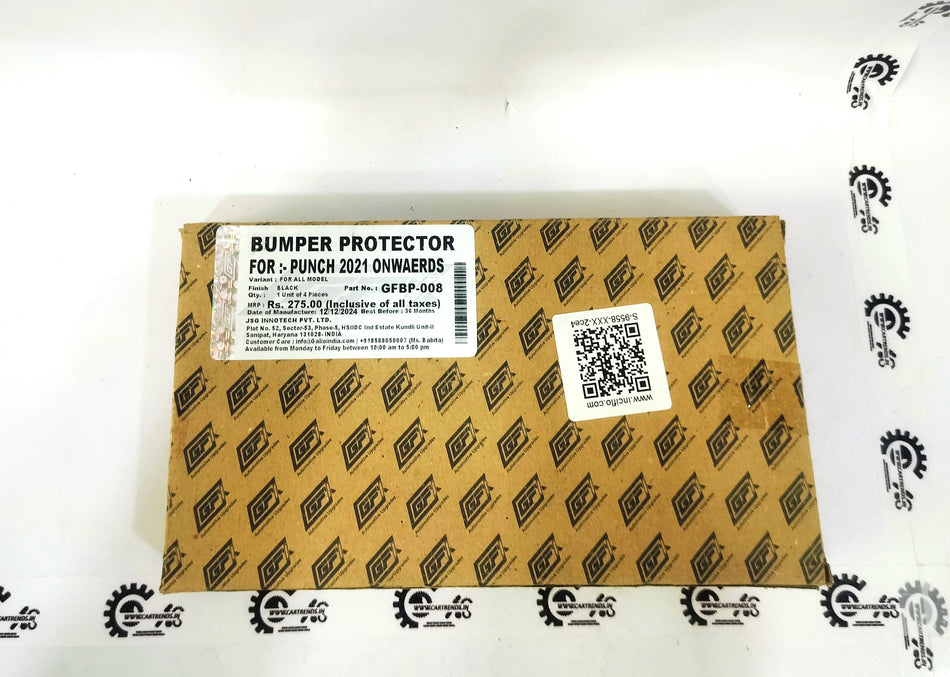 CarTrends bumper protector showing a black rubber strip attached to a car bumper for impact protection.