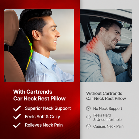 CarTrends Car Neck Rest Pillow Pro providing lumbar support and comfort for car seats, with ergonomic design and soft fabric.