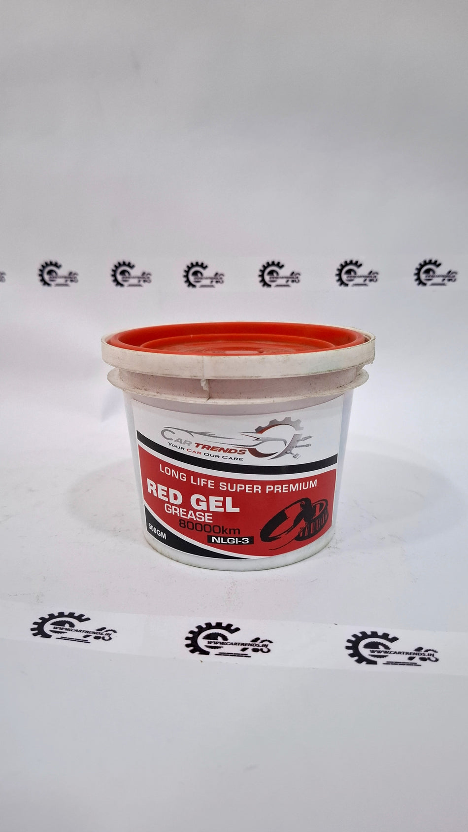 CarTrends Super Premium Red Gel Grease tube showing bright red, smooth gel formula for automotive lubrication and protection.