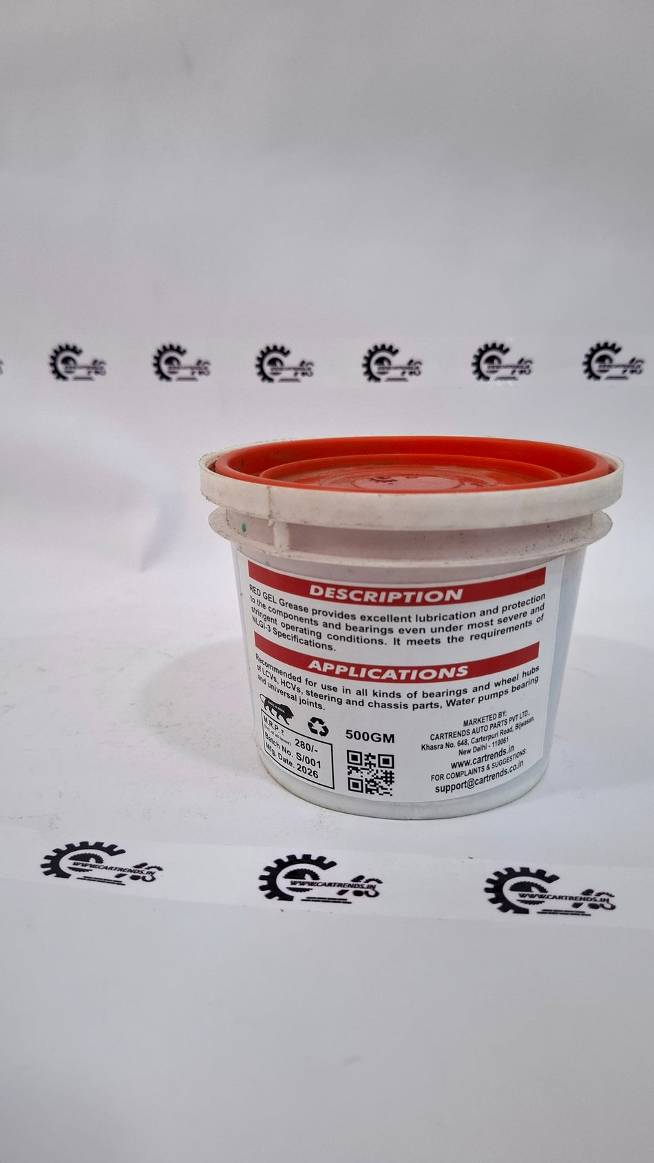 CarTrends Super Premium Red Gel Grease in a tube, used for lubricating automotive parts and reducing friction.