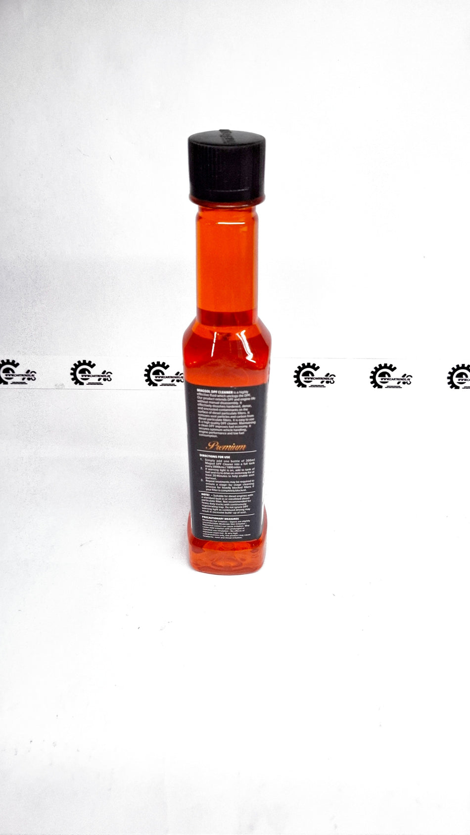 CarTrends DPF Cleaner bottle showing label with product name and usage instructions for diesel particulate filter cleaning.